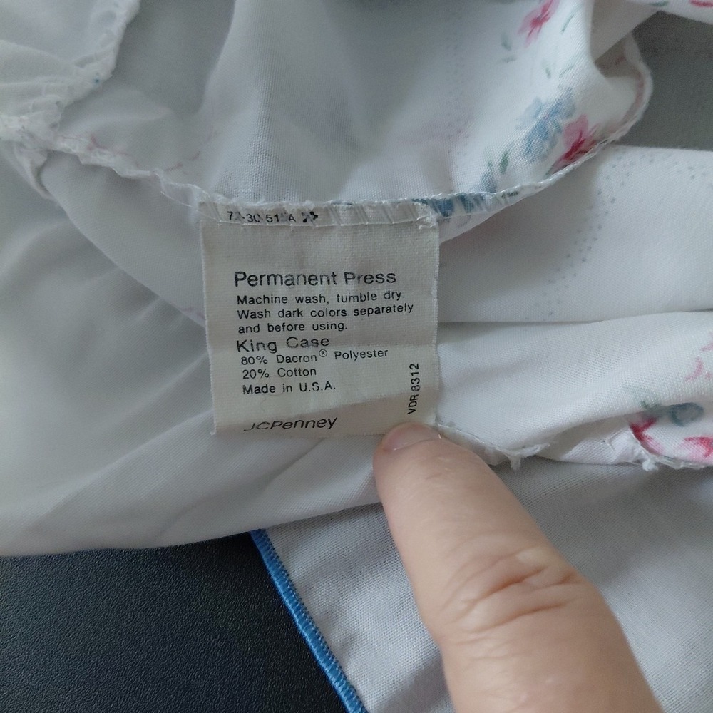 3 VTG  JC Penney Pillowcase 2 KING 1 Twin Ruffle‎ Pink Blue Floral Cottagecore - Picture 5 of 6